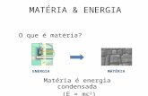 MATÉRIA & ENERGIA O que é matéria? Matéria é energia condensada (E = mc 2 ) ENERGIA MATÉRIA.