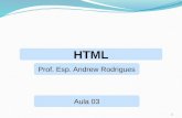 1 HTML Prof. Esp. Andrew Rodrigues Aula 03. II - Linguagem de Marcação HTML 2 Tabelas Cria uma tabela. Linha de uma tabela Célula individual numa linha.