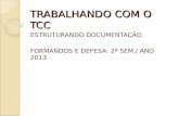 TRABALHANDO COM O TCC ESTRUTURANDO DOCUMENTAÇÃO. FORMANDOS E DEFESA: 2º SEM./ ANO 2013.