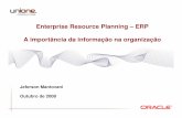 Enterprise Resource Planning – ERP A importância da ...Ativo Fixo Manutenção Industrial Orçamentos Comércio Eletrônico Controle de Fiscal Fretes Gerador ... RM, Datasul EMS,