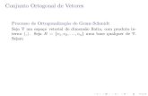 Conjunto Ortogonal de Vetores - ufjf.br · PDF fileConjunto Ortogonal de Vetores Processo de Ortogonaliza˘c~ao de Gram-Schmidt Seja V um espa˘co vetorial de dimens~ao nita, com produto