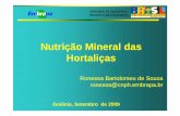 Nutrição Mineral das Hortaliças - emater.go.gov.br · K Batata Phytophtora e Cochonilhas K e Ca Geral Pulgões Cálcio Geral Cochonilhas e fungos em geral. Transporte dos nutrientes