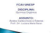 FCAV/UNESP DISCIPLINA · Nomenclatura dos ácidos carboxílicos não ramificados: - A nomenclatura dessa classe funcional ... grupo dos ésteres orgânicos, que normalmente têm