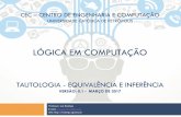LÓGICA EM COMPUTAÇÃO - LRodrigolrodrigo.sgs.lncc.br/wp/wp-content/uploads/2016/01/3a-Aula... · LÓGICA EM COMPUTAÇÃO TAUTOLOGIA - EQUIVALÊNCIA E INFERÊNCIA VERSÃO: 0.1 -