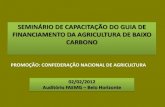 SEMINÁRIO DE CAPACITAÇÃO DO GUIA DE FINANCIAMENTO DA AGRICULTURA … · seminÁrio de capacitaÇÃo do guia de financiamento da agricultura de baixo carbono 02/02/2012 auditório