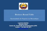 Business Round Table - eiseverywhere.com · Outras Actividades Correntes Graphites at Ancuabe Produziu ate 1998. Em negociacao Nova concessao Tantalite Morrua, Marropino e Muiane