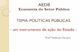 TEMA: POLÍTICAS PÚBLICAS - Prof. Walfredo Ferreira ... · Tipos de Políticas Públicas: ... políticas de cotas raciais, de benefícios sociais ao trabalhador, de reforma agrária