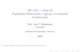 MC-102—Aula04 ExpressõesRelacionais,LógicaseComandos …bit/mc102/aulas/aula04.pdf · MC-102 Aula 04 Expressões Relacionais, Lógicas e Comandos Condicionais Author: Prof. Luiz