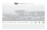 RelatóRio de atividades 2013 - anac.gov.br · Como novos desafios, emitimos o primeiro certificado para Veículos Aéreos Não Tripu-lados (VANT) no Brasil e introduzimos o tema