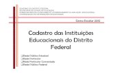 Cadastro das Instituições Educacionais do Distrito Federal · NOTAS: 1) Incluídos, na DRE PP/Cruzeiro, os CIL, as Escolas Parques, o PROEM - Esc do Parque da Cidade e Escola Meninos
