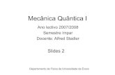 Mecânica Quântica I - Serviços de Informáticaevunix.uevora.pt/~stadler/MQI/MQI-slides-2.pdf · O poço infinito de potencial ... O oscilador harmónico Mecânica clássica: Lei