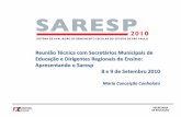 Reunião Técnica com Secretários Municipais de Educação e ... · Agente Vunesp Coordenação Regional do Saresp DE/SME Coordenação da Aplicação (diretor) Ações de Treinamento
