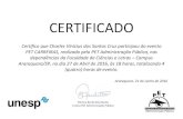 CERTIFICADO - fclar.unesp.br · Araraquara, 21 de Junho de 2016 Certifico que Charles Vinicius dos Santos Cruz participou do evento PET CARREIRAS, realizado pelo PET Administração