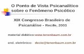 O Ponto de Vista Psicanalítico sobre o Fenômeno Psicóticotenenbaum.com.br/cv/...congresso_brasileiro_de_psicanalise_recife.pdf · hipnótica na histeria. - Berheim (1840-1919)
