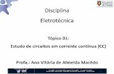 Disciplina Eletrotécnica · 2017-02-08 · Estudo de circuitos em corrente contínua (CC) ... •Considere um circuito resistivo onde o gerador fornece 20A de corrente, com uma tensão