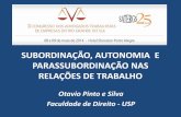 SUBORDINAÇÃO, AUTONOMIA E PARASSUBORDINAÇÃO … · Autonomia • Regulamentação do trabalho autônomo ... •Dependência de uma pessoa em relação a outra •Direito brasileiro: