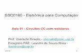 SSC0180 - Eletrônica para Computaçãowiki.icmc.usp.br/images/c/c1/Aula_1_-_circuitos_com_resistores.pdf · • Lei de Ohm • Leis de Kirchhoff – 1ª Lei ... (LKT) • Associação