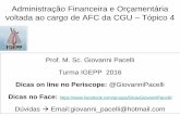 Administração Financeira e Orçamentária§ão Financeira e Orçamentária voltada ao cargo de AFC da CGU – Tópico 4 Prof. M. Sc. Giovanni Pacelli Turma IGEPP 2016 Dicas on line