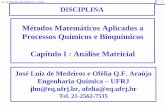 Métodos Matemáticos Aplicados a Processos Químicos e ...h2cin.org.br/download/?h2cin-capitulo-i.pdf · Cap. I : Análise Matricial 1. Notação = Vn V V V M 2 1 Vetor Linha 1 x