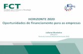 HORIZONTE 2020 Oportunidades de financiamento para as empresas · Oportunidades de financiamento para as empresas Juliana Monteiro GPPQ/FCT Ponto de Contacto Nacional Horizonte 2020