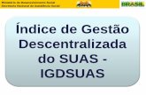 Índice de Gestão Descentralizada do SUAS - IGDSUAS · Programas BPC na Escola e BPC Trabalho Gestão e organização da rede de serviços assistenciais Monitoramento do SUAS . Ministério