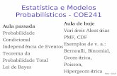 Estatística e Modelos Probabilísticos - COE241classes/est-prob-2018/slides/aula_4.pdf · Considere o escalonamento de um sistema de ... Hipergeométrica N componentes, d defeituosos