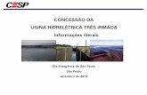CONCESSÃO DA USINA HIDRELÉTRICA TRÊS IRMÃOS … · Curso d´água: Rio Tietê, Bacia ... lotados na Unidade de Produção Ilha ... de Geração de Energia Elétrica, por meio