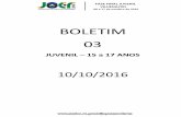 BOLETIM 03 - Educação · FASE FINAL JUVENIL VILHENA/RO 08 a 17 de outubro de 2016 2 BOLETIM OFICIAL GERAL Nº03- 10/10/2016 Senhores chefes de delegações das regionais listadas