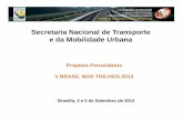Secretaria Nacional de Transporte e da Mobilidade Urbana · licitação dos projetos, material rodante e obras em mai/12 ... medição Investimento: R$ 1.881,5 milhões •Gov. Estadual: