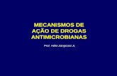 MECANISMOS DE AÇÃO DE DROGAS ANTIMICROBIANAS · Riquétsias, micoplasmas e clamídias. Tetraciclinas, Cloranfenicol, Macrolídeos. Espiroquetas. Penicilinas, Eritromicina, Tetraciclinas.