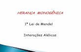 HERANÇA MONOGÊNICA 1ª Lei de Mendel …...Introdução à Genética Mendeliana Conceito de “gene” (mas não o termo) => foi proposto pela 1ª vez por Gregor Mendel em 1865.