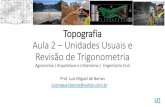 Topografia Aula 2 2 - Unidades... · 2016-03-05 · Revisão –Aula 1 O que é topografia? Conjunto de métodos e processos que, através de medições de ângulos horizontais e