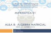 AULA 8- ÁLGEBRA MATRICIAL · 2016-11-04 · 4 Definição de Matriz " Matriz é uma forma matemática conveniente de representar informações de uma tabela. " Possui inúmeras aplicações