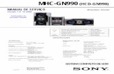 MHC-GN990 (HCD-GN990) · Impedância nominal 4 ohms Peso (Aprox.) 9,2 kg cada caixa Geral Alimentação 127 V / 220 V CA, 60 Hz Ajustável com seletor de voltagem Consumo 250 watts