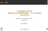Avaliação de IHC Métodos de INSPEÇÃO A Avaliação Heurísticainf1403/docs/luciana2013_1/3WB-Aula09.pdfUsabilidade Estudos de Campo Avaliação Preditiva Observação de usuários