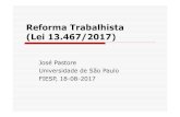 Reforma Trabalhista (Lei 13.467/2017) - Microsoft · Reforma Trabalhista (Lei 13.467/2017) José Pastore Universidade de São Paulo FIESP, 18-08-2017. Uma reforma para o Brasil de