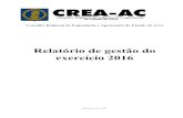 Relatório de gestão do exercício 2016 - CREA-ACcreaac.org.br/novo/portal/relatorios_gestao/rel2016.pdf · Relatório de gestão do exercício 2016 Rio Branco-AC, 2016. Relatório