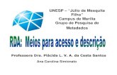 UNESP – “Júlio de Mesquita Filho” Campus de Marília Grupo ... · catalogação mais adiantados, RDA inclui as diretrizes e as instruções que governam a descrição e a escolha