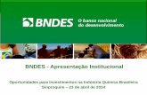 BNDES - Apresentação Institucional...BNDES Uruguai Montevidéu (2009) BNDES Limited Londres (UK) (2009) Rio de Janeiro Brasília Recife São Paulo 2.872 empregados e empregadas (Fevereiro,