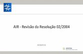 AIR - Revisão da Resolução 02/2004Histórico da regulação econômica de medicamentos no Brasil Décadas de 70 e 80 Década de 90 2000 2001 2003 Não havia regulação. Mercado