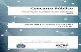 Concurso Público · 2019-04-05 · 10on Concurso Prefeitura Municipal de Guarani 2018 Auxiliar de serviços gerais - SERVIÇAL QuEStÃo 08 É correto afirmar que os travessões são