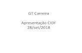 GT Carreira Apresentação CIDF 28/set/2018 · 2018. 11. 26. · –Eliene (secretaria) –Cristiane Fim (DPD-DGRH) –Rubens (dados) Objetivo •Proceder a pré-análise –Forma