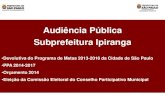 Audiência Pública Subprefeitura Ipiranga...Audiência Pública Subprefeitura Ipiranga •Devolutiva do Programa de Metas 2013-2016 da Cidade de São Paulo •PPA 2014-2017 •Orçamento