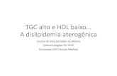 TGC alto e HDL baixo A dislipidemia aterogênicaColoca o Colesterol não HDL como objetivo secundário quando o paciente já alcançou o objetivo do colesterol LDL • IAS : Se colesterol