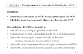 AULA 4 - Planejamento e Controle da Produ§£o - PCP Objetivos: Introduzir conceitos de PCP; etapas principais do PCP Modelar matematicamente alguns problemas